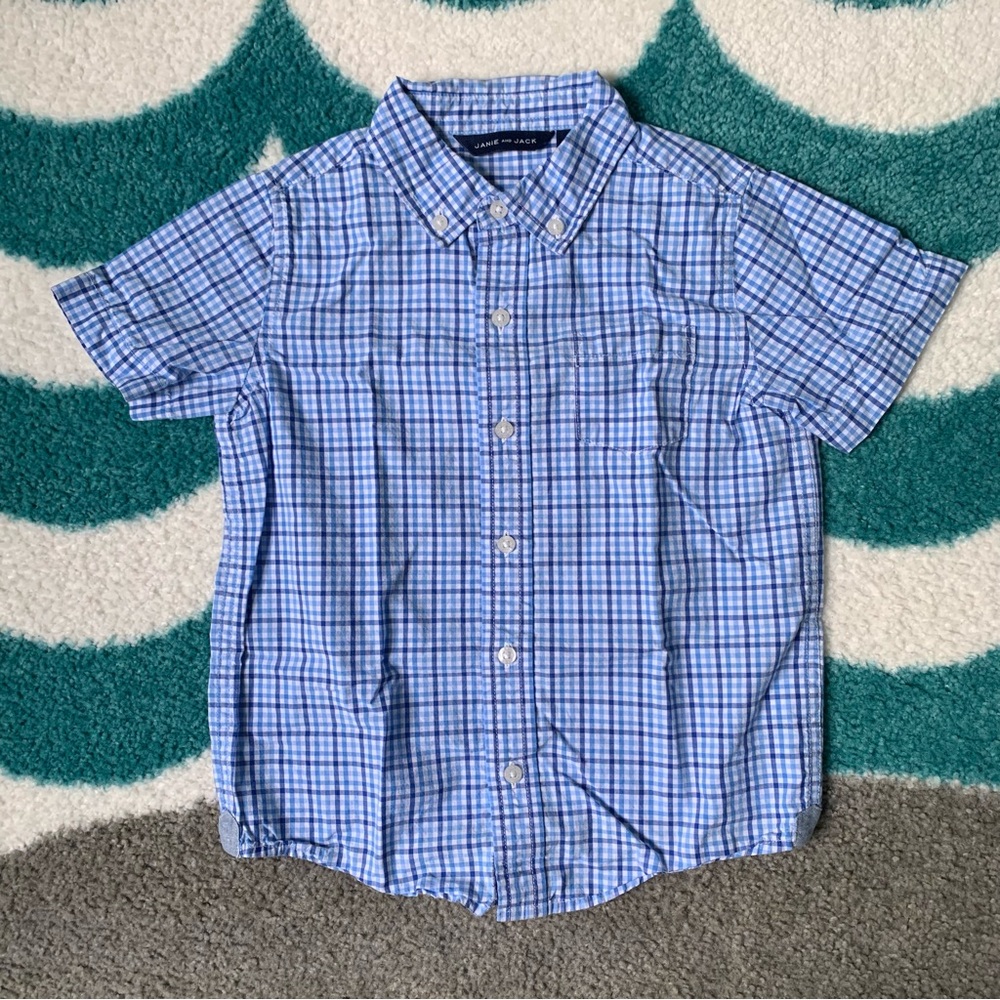 Janie and Jack Plaid Poplin Shirt (Blue/White) Size 5